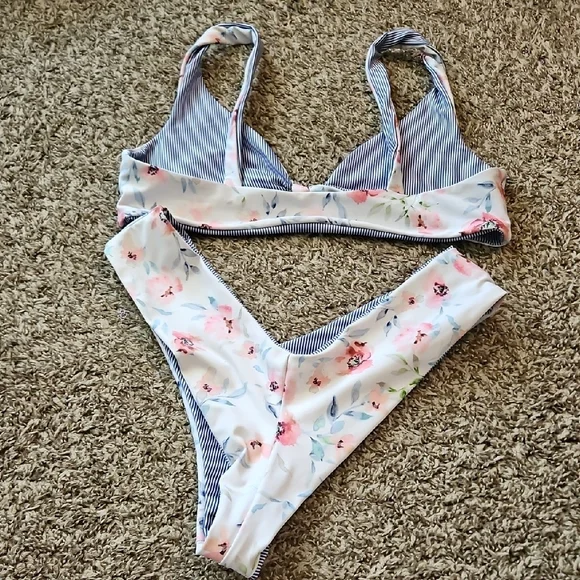 Skatie Striped and Floral Bikini Set - Picture 2 of 4